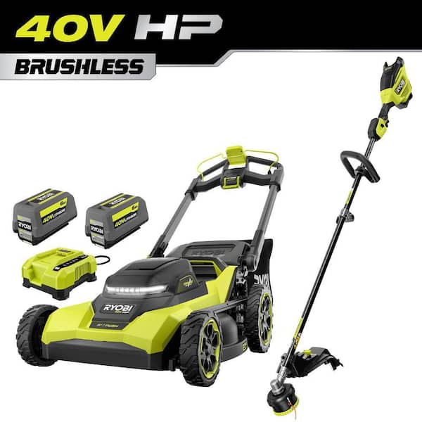 40V HP Brushless 21" Cordless Walk-Behind Multi-Blade Push Lawn Mower w/ String Trimmer (2) 6.0 Ah Batteries & Charger