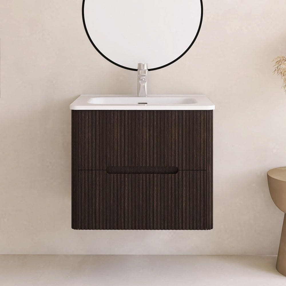 JimsMaison 24 in. Single Sink Wall-Mounted Dark Brown Bathroom Vanity ...