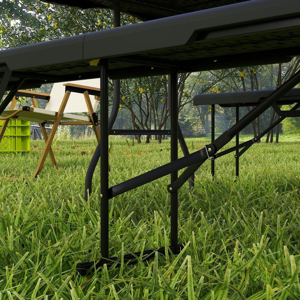 Black 6 ft Folding Portable Benches with HDPE and Powder-Coated Frames