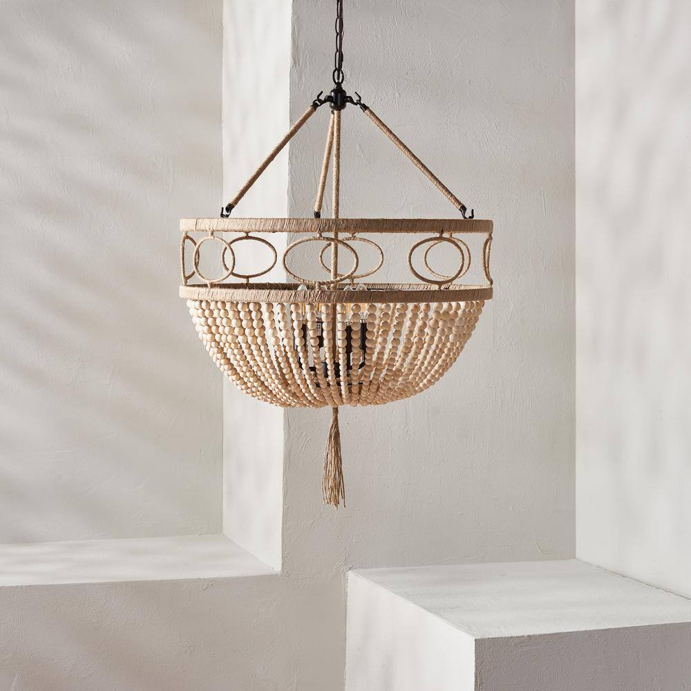 Bohemian Gray-Brown Crystal Beaded LED Pendant, 24.5"