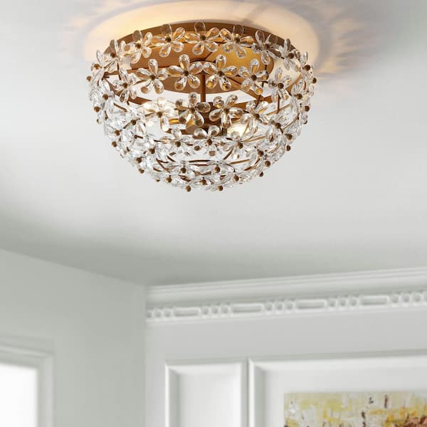 Isabelle Antique Gold 15.5 in. Metal/Acrylic LED Flushmount