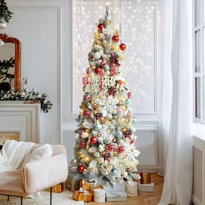 5.5 ft. Pre-Lit LED Artificial Christmas Tree Pencil Flocked with Warm White Light