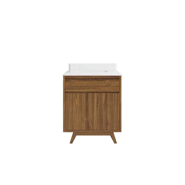 Willow Collections Madison Teak 30 in. W x 22 in. D x 36 in. H Bath Vanity in Golden Teak with Cove Edge White Quartz
