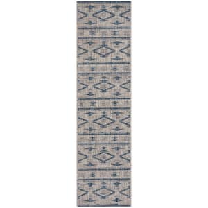 Courtyard Gray/Navy 2 ft. x 8 ft. Global Indoor/Outdoor Patio  Runner Rug