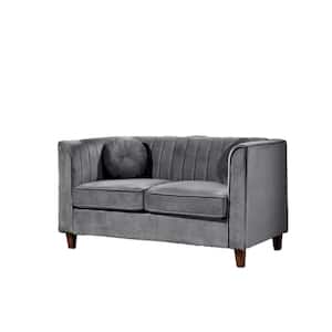 Lowery 55 in. Gray Velvet 2-Seat Chesterfield Loveseat with Square Arms