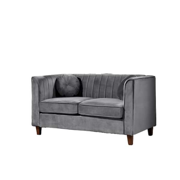 US Pride Furniture Lowery 55 in. Gray Velvet 2 Seats Chesterfield Loveseat with Square Arms