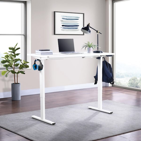 Primo 59 in. W Sit to Stand Electric Height Adjustable Desk in White Finish