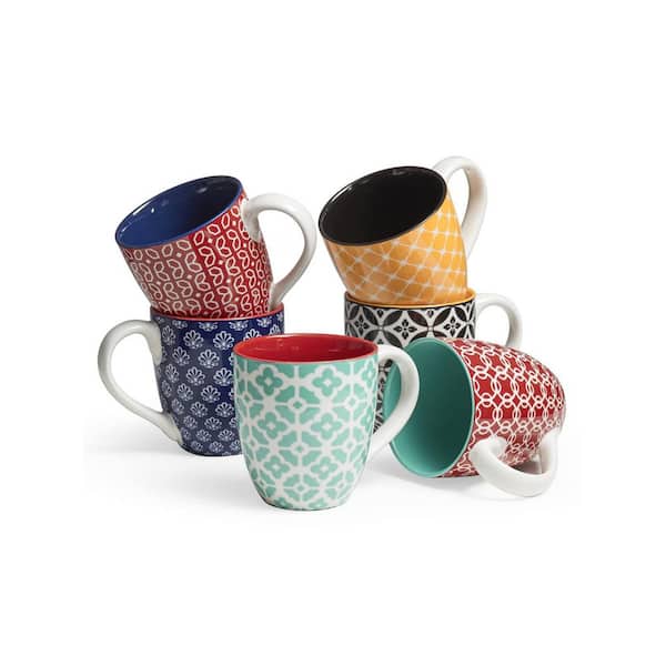 16 oz. Large Porcelain Multi-Color Mug, Ceramic Tea Cups with Handle for Men Women, Mug Gift Set (Set of 6)