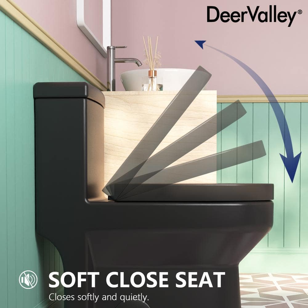 Compact Black Ceramic Dual Flush Round Toilet with Quiet-Close Seat