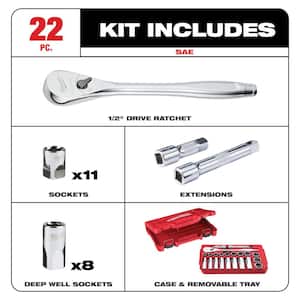 1/2 in. Drive SAE Ratchet & Socket Mechanics Tool Set with 1/2 in. Drive 90-Tooth 18 in. Extended Ratchet (23-Piece)