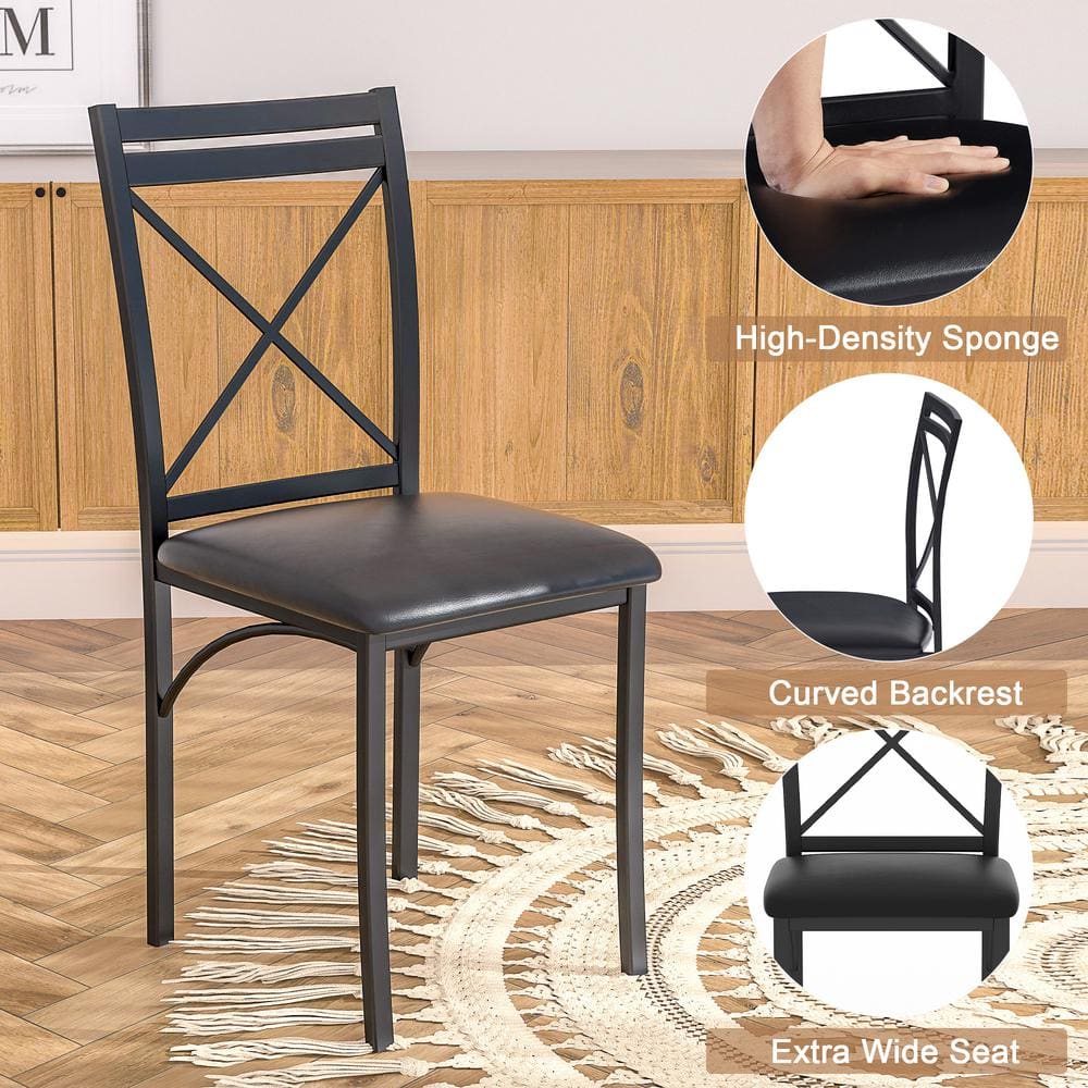 Black Faux Leather High Back Cross Metal Dining Chairs Set of 4