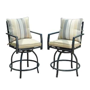 Swivel Metal Outdoor Bar Stools with Beige Cushion(2-Pack)