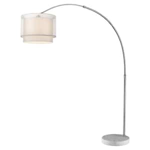 74 in. White 1 Light 1-Way (On/Off) Standard Floor Lamp for Liviing Room with Cotton Round Shade