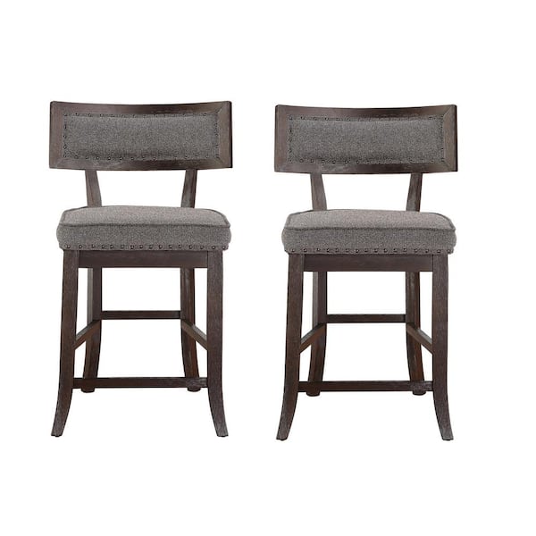 EVERGLADE HOME Bracknell 37.5 in. Distressed Dark Cherry Low Back Wood Frame Dining Bar Stool with Fabric Seat (Set of 2)