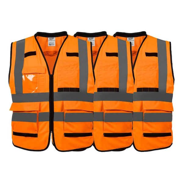 Milwaukee Performance 4X-Large/5X-Large Orange Class 2-High Visibility Safety Vest with 15-Pockets (3-Pack)
