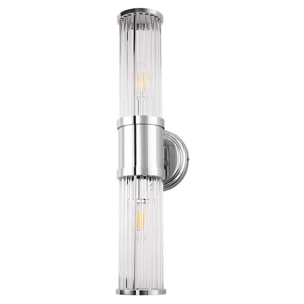 3 in. 2-Light Chrome Crystal Bathroom Wall Sconce, Modern Vanity Light Fixture, Vertical Horizontal Mount