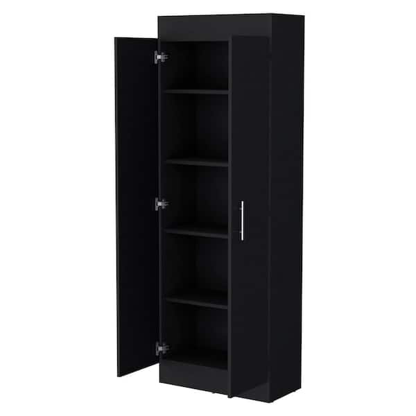 11.90 in. W x 23.60 in. D x 66.80 in. H Black Wood Freestanding Linen Cabinet with 5-Shelves in Black