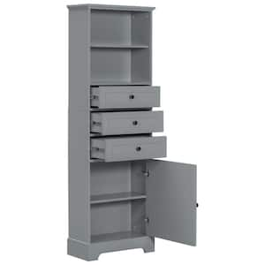 22 in. W x 10.03 in. D x 67.3 in. H Gray Bathroom Storage Cabinet with 3-Drawers and Adjustable Shelves