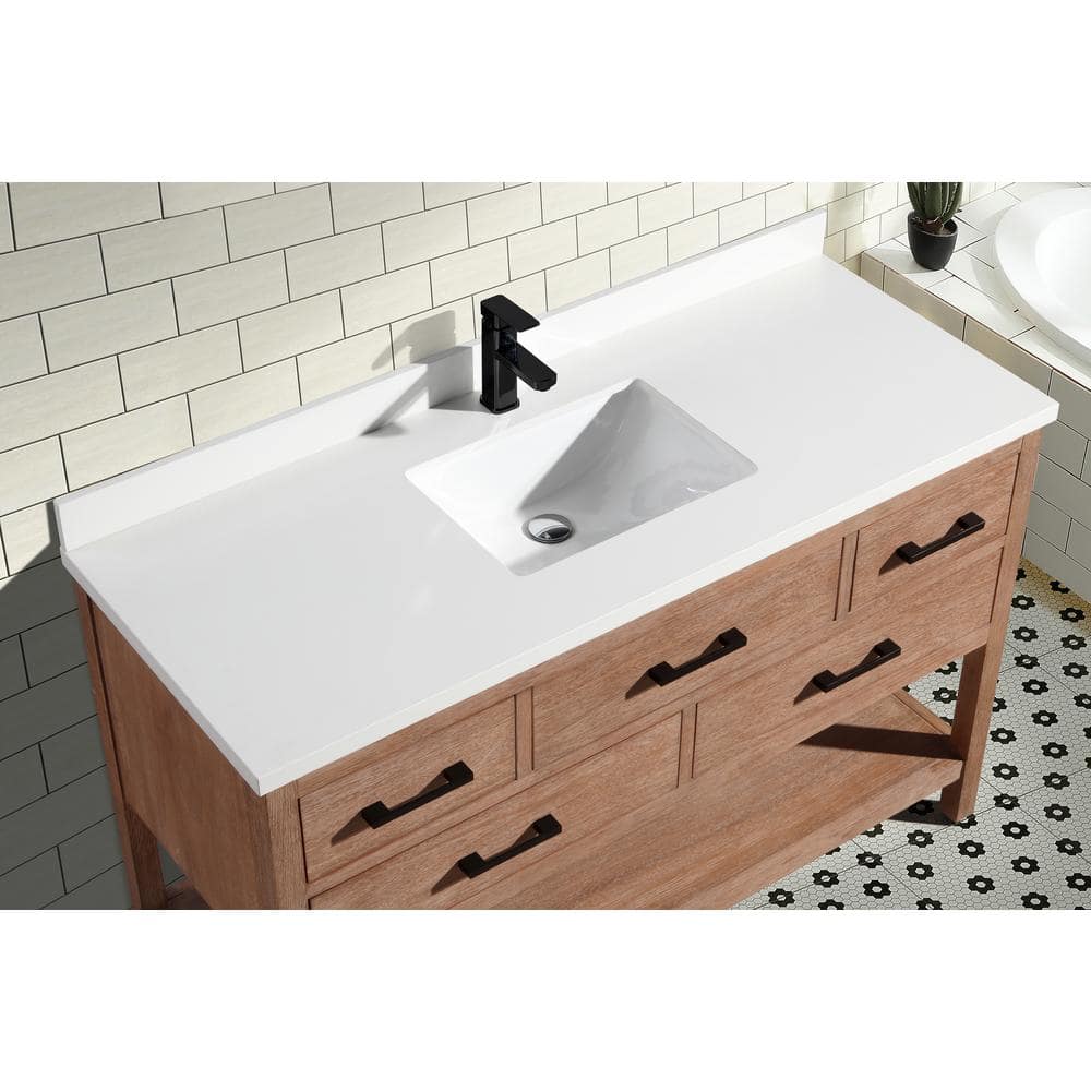 Betty Weathered Brown Solid Wood Bathroom Vanity with Quartz Top