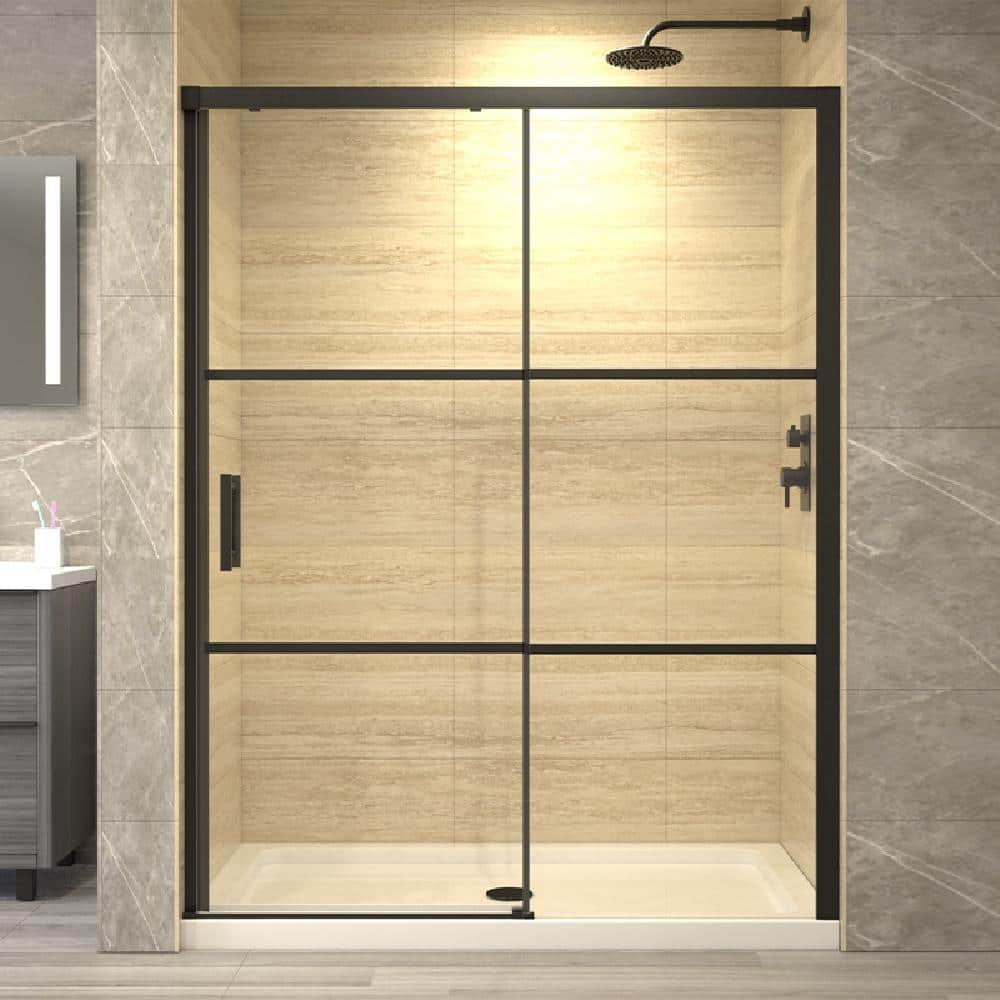 60'' Matte Black Framed Rectangular Sliding Shower Enclosure