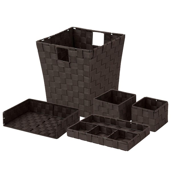 Honey-Can-Do 5-Piece Polypropylene Woven Desk Organization Kit in Espresso