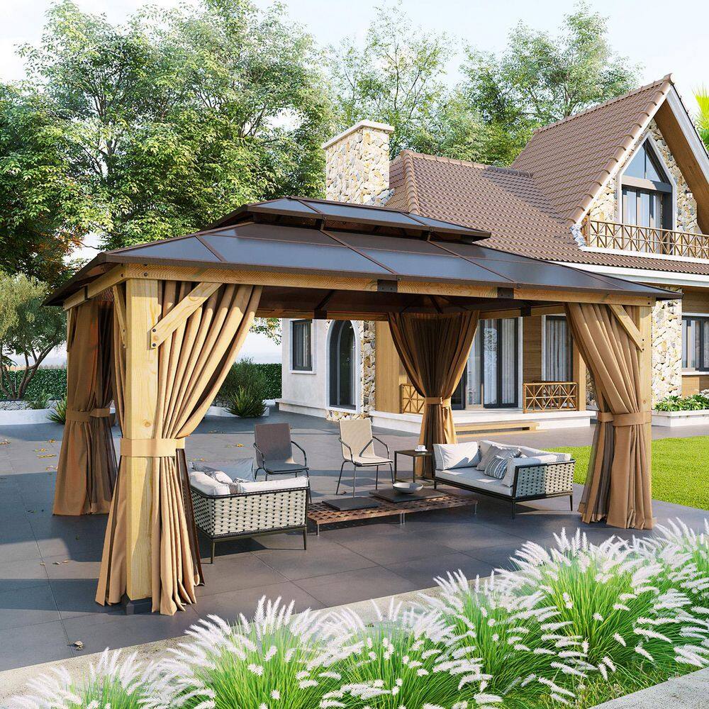 16 ft. x 12 ft. Wood Frame Outdoor Hardtop Gazebo with Double Polycarbonate Roof price history on PriceWatchPro