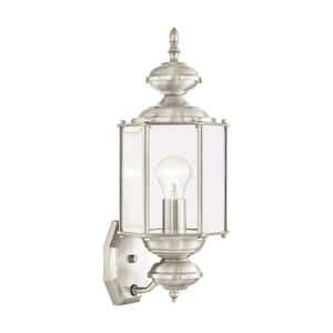 Bannington 17.5 in. 1-Light Brushed Nickel Outdoor Hardwired Wall Lantern Sconce with No Bulbs Included