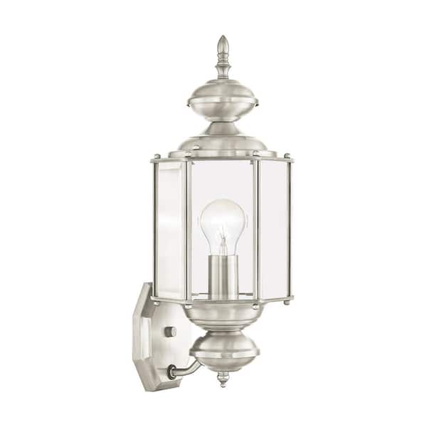 AVIANCE LIGHTING Bannington 17.5 in. 1-Light Brushed Nickel Outdoor Hardwired Wall Lantern Sconce with No Bulbs Included
