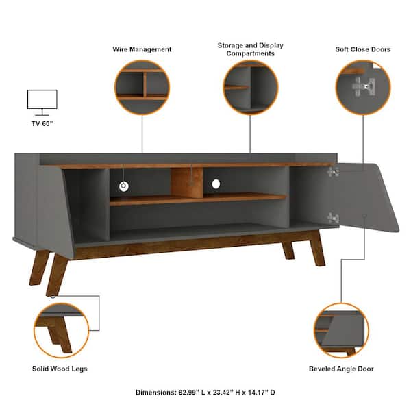 Manhattan Comfort Mid-Century Modern Marcus 62.99 TV Stand with Solid Wood Legs in Grey and Nature Manhattan Comfort Mid-Century Modern Marcus 62.99 TV Stand with Solid Wood Legs in Grey and Nature