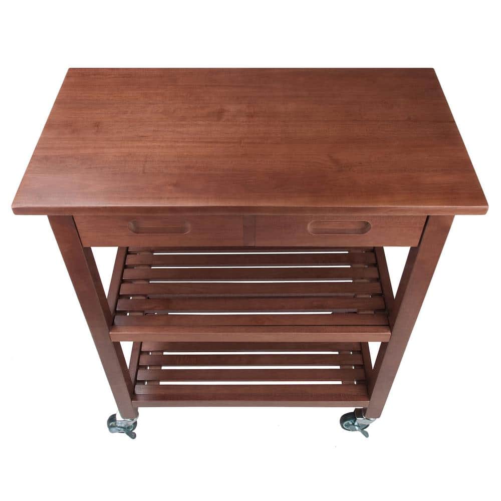 Transitional Walnut Kitchen Cart with Drop Leaf and Storage