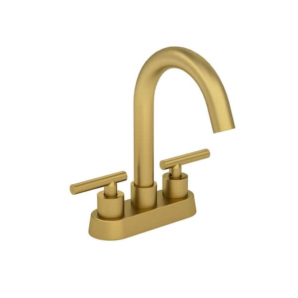 4 in. Centerset Double Handle High Arc Bathroom Faucet with 360° Swivel Spout in Brushed Gold (Valve Included)