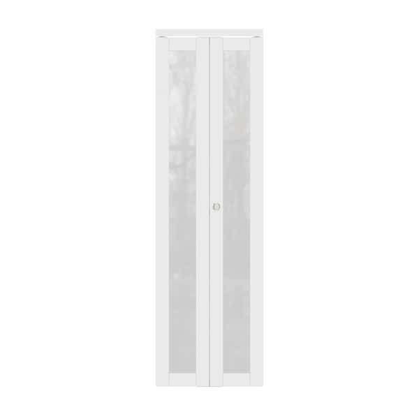 ARK DESIGN 24 in. x 80 in. 1-Lite Frosted Glass Solid Core MDF White Finished Closet Bi-fold Door with Hareware