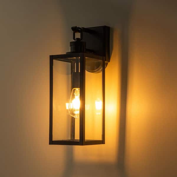 C Cattleya Matte Black Motion Sensing Dusk to Dawn Hardwired Outdoor Wall Lantern Sconce with Adjustable Sensitivity and Timer