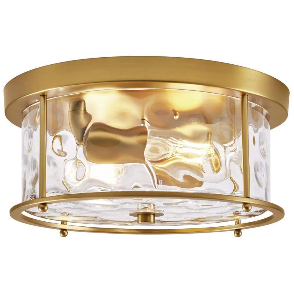 12.5 in. 2-Light Gold Flush Mount Water Ripple Glass Ceiling Light with Metal Frame price history on PriceWatchPro