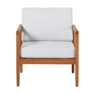 Brown Eucalyptus Modern Outdoor Spindle Lounge Chair with Light Pewter Cushions