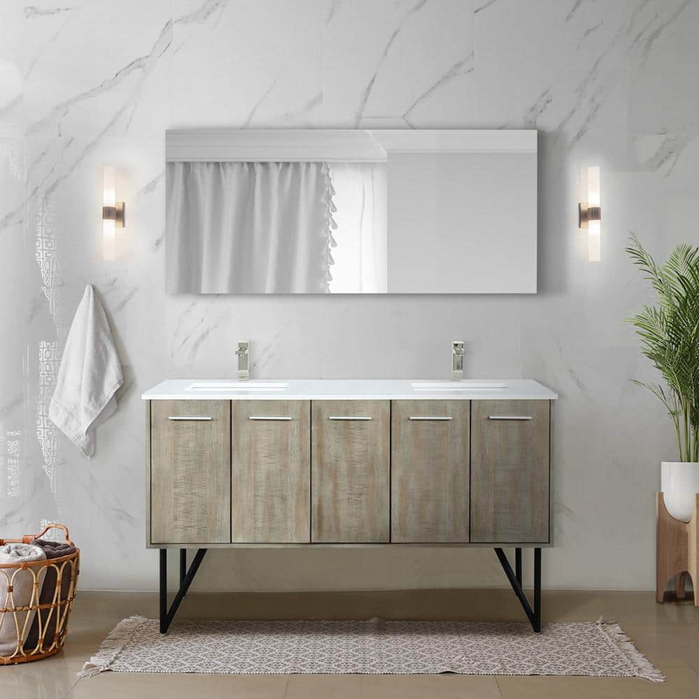 Lancy 60'' Double Bathroom Vanity with White Cultured Marble Top