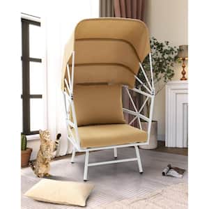 White Aluminum Outdoor Egg Chair with Tan Cushion and Folding Canopy