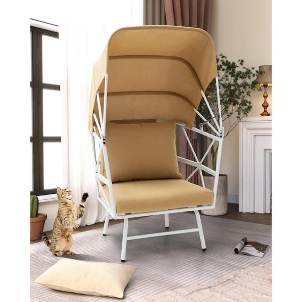 Crestlive Products White Aluminum Outdoor Egg Chair with Tan Cushion and Folding Canopy