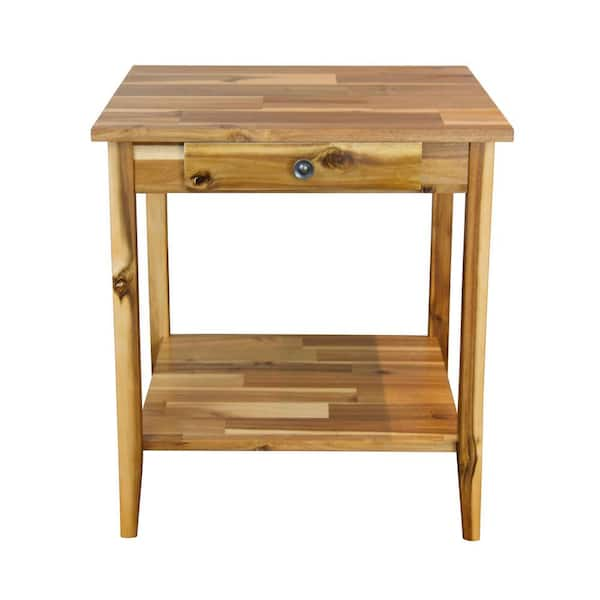 Unbranded Solid Acacia Wood 22 in. Natural End Table