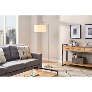 Wythe 64 in. 1-Light Brushed Nickel Downbridge Floor Lamp with Fabric Drum Shade