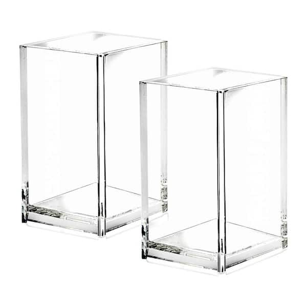2 Pack Clear Acrylic Desk Pencil Pen Holder Cup Modern Transparent Stationery Makeup Brush Organizer Home Office