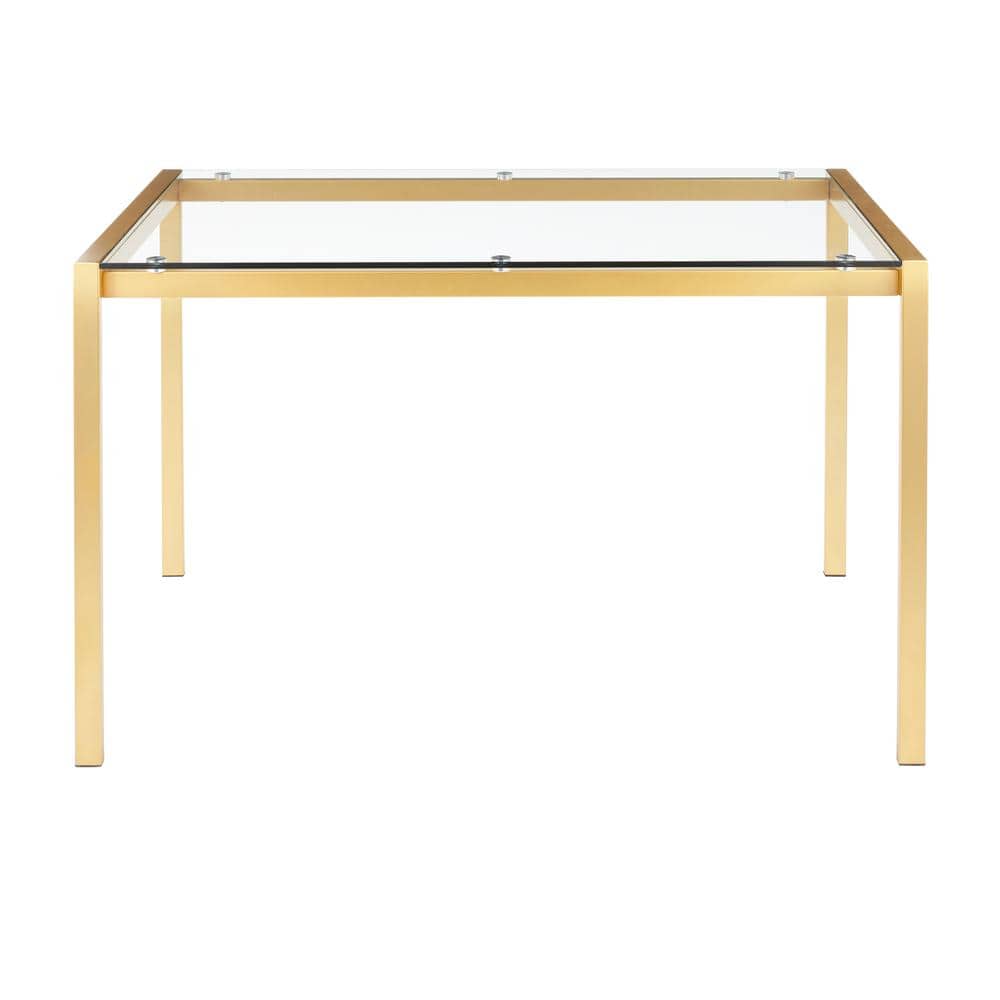 Elegant Fuji 50'' Gold Metal & Clear Glass Contemporary Dining Table