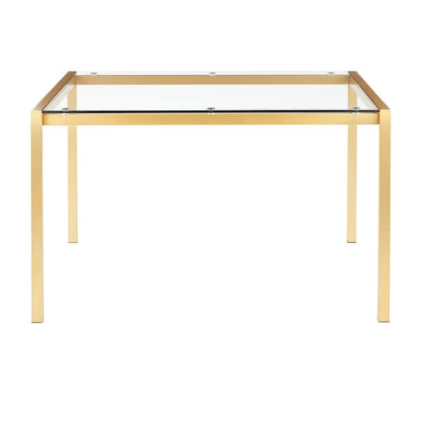 Lumisource Fuji Gold Metal Dining Table with Clear Glass Top