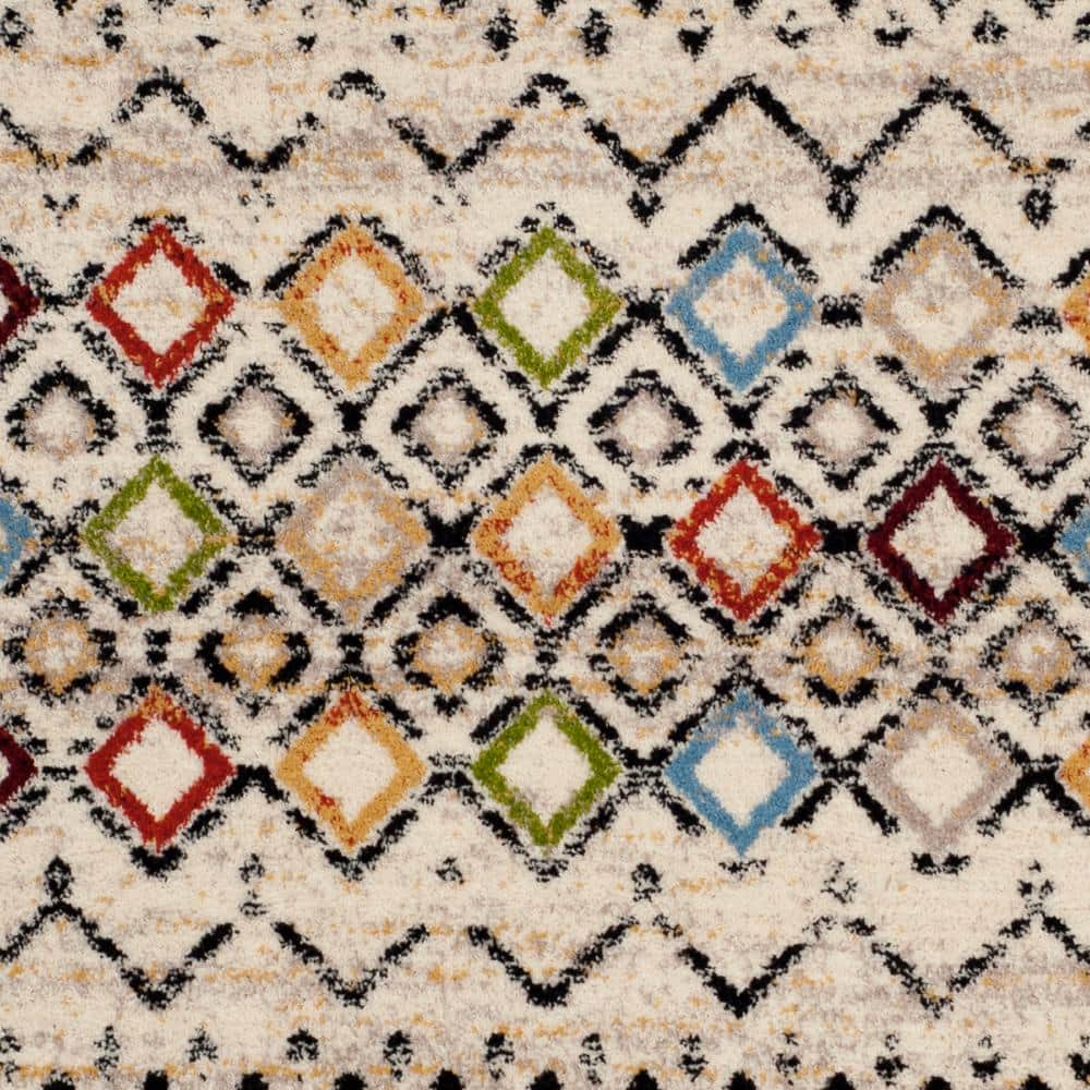 Ivory and Multi Geometric 5' x 7' Synthetic Easy Care Rug