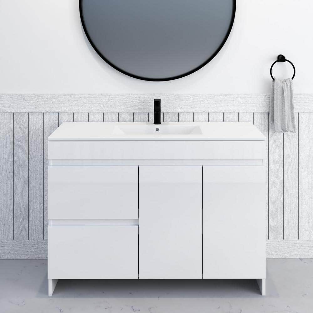 Mace 48 in. W x 18 in. D x 34 in. H Bath Vanity in Glossy White with White Ceramic Top and Left-Side Drawers price history on PriceWatchPro