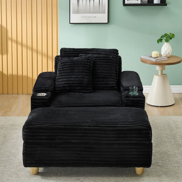 Luxury Collection Black Corduroy Fabric Single Sofa Arm Chair with Cup Holder and Storage, Set of 1