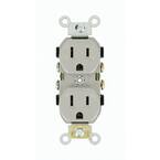 15 Amp 125-Volt Narrow Body Duplex Outlet Straight Blade Commercial Grade Self Grounding Side Wired, Gray