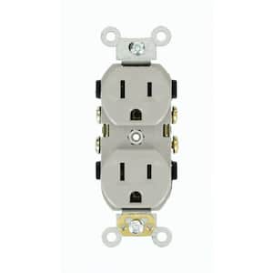 15 Amp 125-Volt Narrow Body Duplex Outlet Straight Blade Commercial Grade Self Grounding Side Wired, Gray