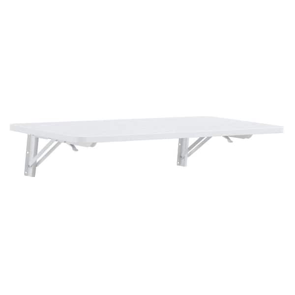 Laundry Room Folding Table, Wall Mounted Folding Table for Small Spaces, Workbench for Garage, Office, Kitchen in White