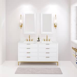 Bristol 60 in. W x 21.5 in. D Vanity in Pure White with Marble Top in White with White Basin and Grooseneck Faucet